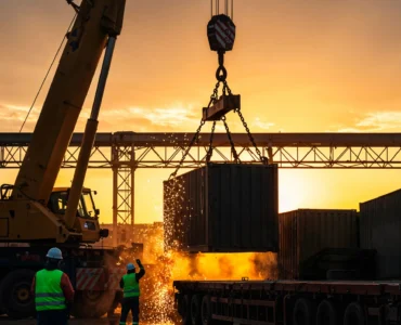 crane-lifting-container-sunset